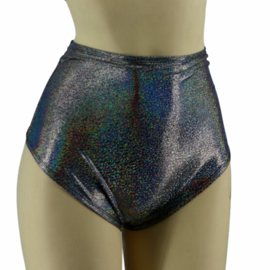 14644-SET - Glitter hi waist booty shorts and top-Black Holographic