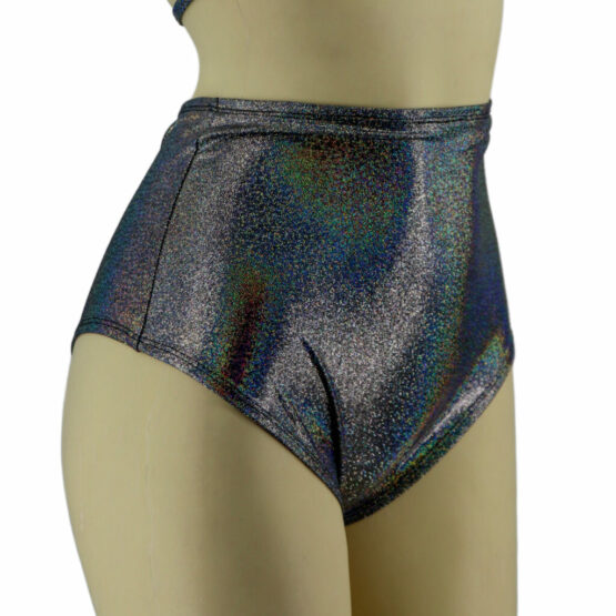14644-SET - Glitter hi waist booty shorts and top-Black Holographic - Image 3