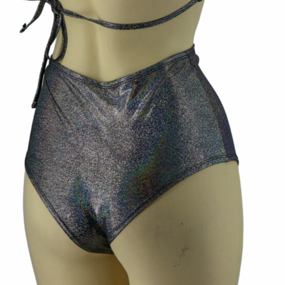 14644-SET - Glitter hi waist booty shorts and top-Black Holographic - Image 2