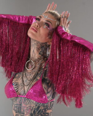 14762 - Fuchsia color tinsel sleeve cover