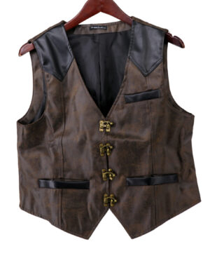 200121 - Steampunk two-tone pleather vest-black/brown