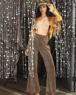 2102 - Glitter flared pants-Black