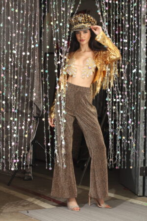 2102 - Glitter flared pants-Black