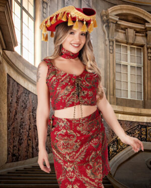 2339 - Pirate red damask 3 pc set-2XL..includes choker, top, skirt