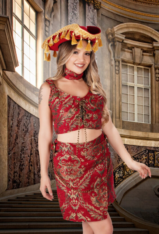 2339 - Pirate red damask 3 pc set-2XL..includes choker, top, skirt