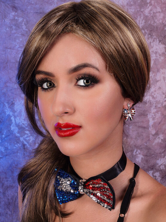 23394 - Rhinestone American Flag Ribbon Earring - Image 3