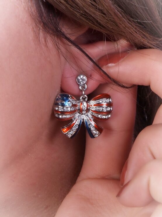 23394 - Rhinestone American Flag Ribbon Earring