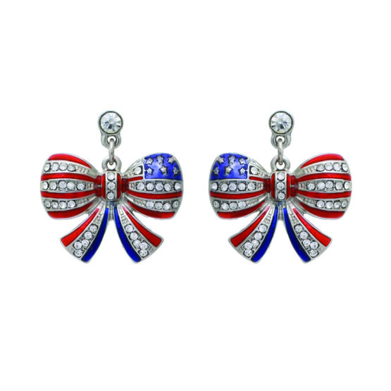 23394 - Rhinestone American Flag Ribbon Earring - Image 4