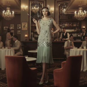 2511 - Silver sequin flapper with Fringe dress