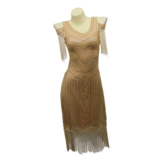 2526 - Beige flapper dress with cutout sleeveless fringe-2XL - Image 2