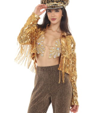 2651 - Sequin jacket with fringes-Gold