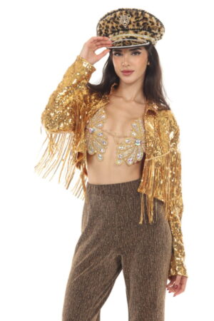 2651 - Sequin jacket with fringes-Gold