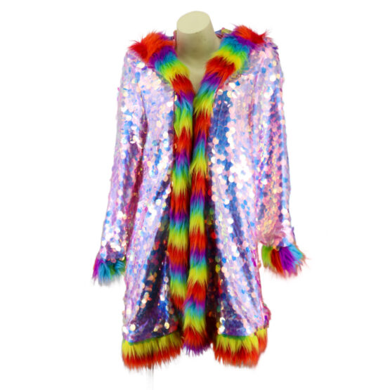 2666 - Rainbow hooded faux fur jacket .. - Image 3