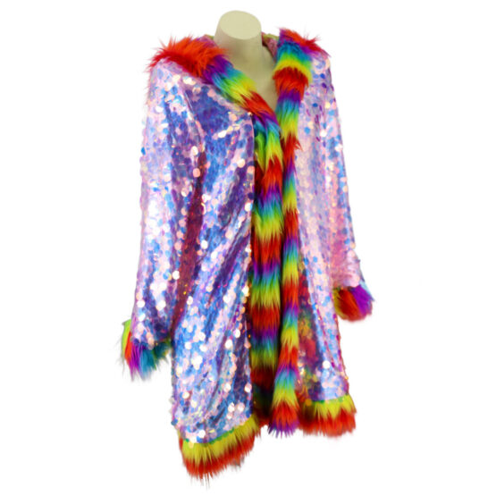 2666 - Rainbow hooded faux fur jacket ..