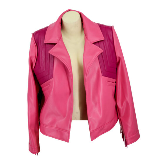 2676 - Pink sleeve fringe moto jacket - Image 2