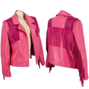 2676 - Pink sleeve fringe moto jacket