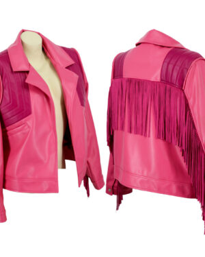 2676 - Pink sleeve fringe moto jacket