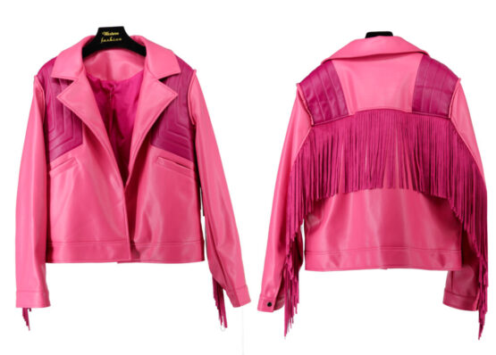 2676 - Pink sleeve fringe moto jacket - Image 3
