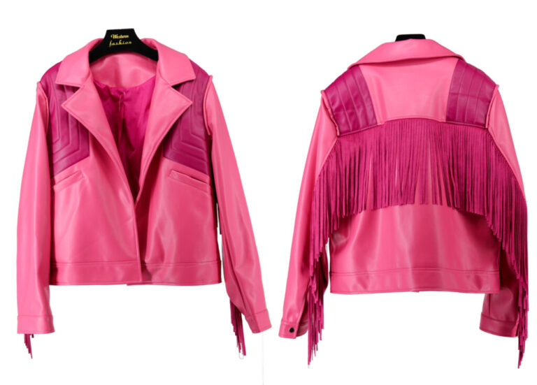 2676 - Pink sleeve fringe moto jacket - Image 3