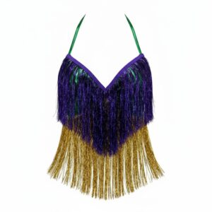 3049 - Purple and gold fringe tinsel halter top