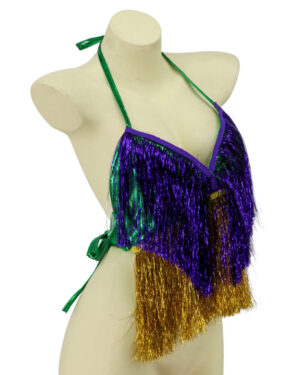 3049 - Purple and gold fringe tinsel halter top
