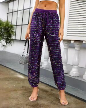 3881 - Mardi Gras sequin jogger pant with elastic band-2XL