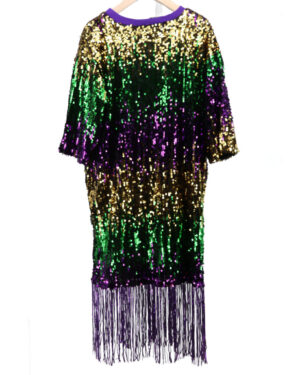 3884 - Mardi Gras sequin tri color dress with fringe