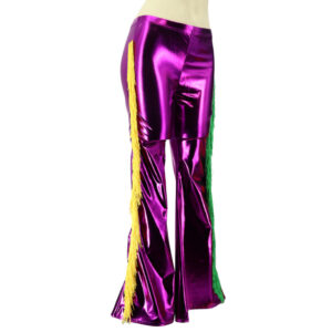 3888 - Mardi Gas shiny bell-bottom pants with side fringe