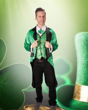 4257 - St Patrick tuxedo costume includes tailcoat, vest, and bow tie, packaged