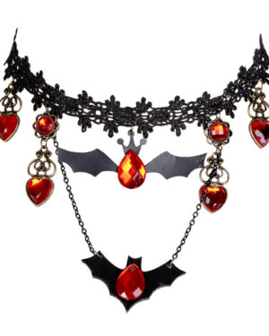 55433 - Victorian Lace Choker with bat charms