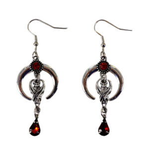 55524 - Crescent moon and bat earring with red gem