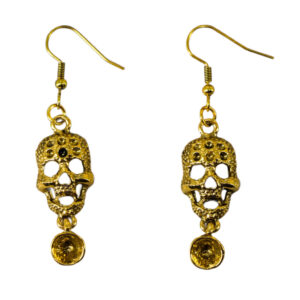 55528 - Skull head dangle earrings, gold