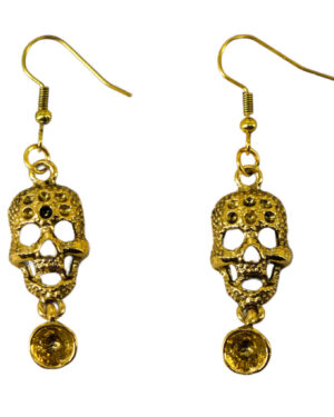55528 - Skull head dangle earrings, gold