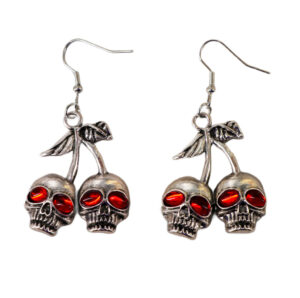 55529 - Skull cherries red eye gem dangle earrings