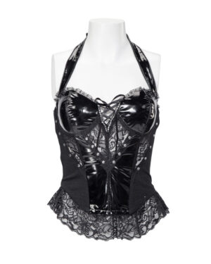 64020 - Black pleather lace halter corset