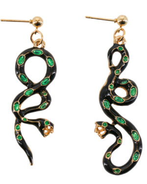 68569 - Serpent, Snake Earring, Black/Green