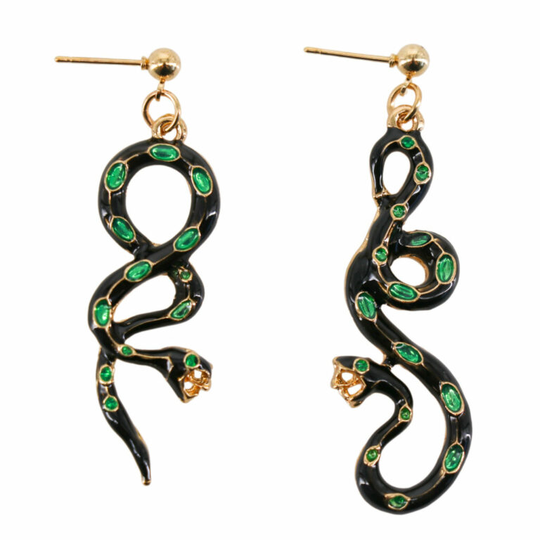 68569 - Serpent, Snake Earring, Black/Green