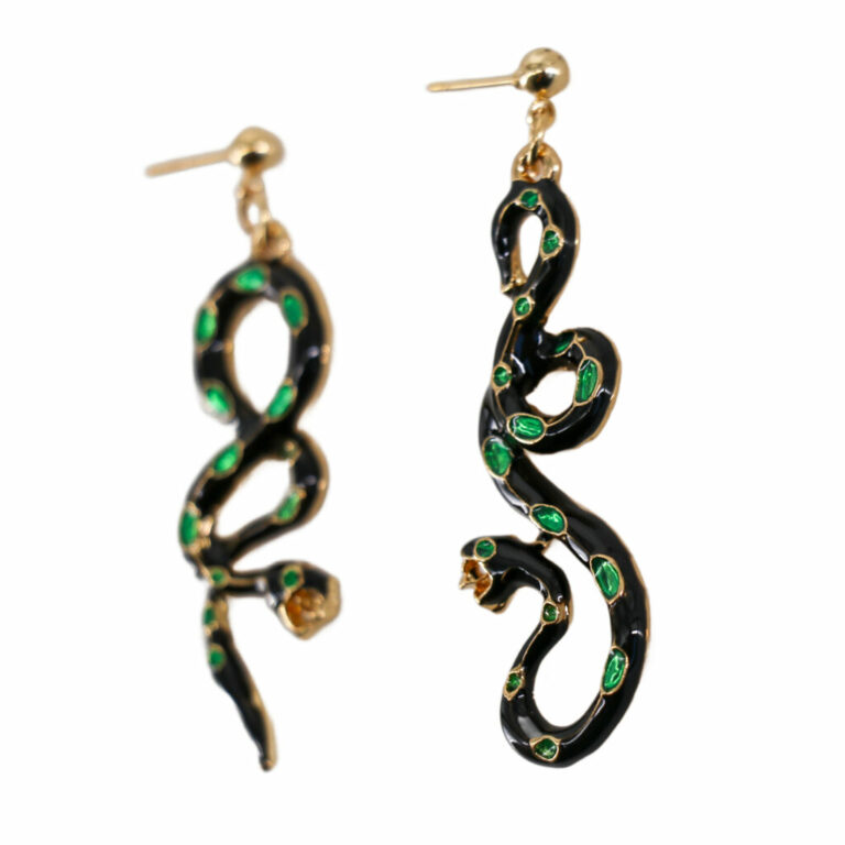 68569 - Serpent, Snake Earring, Black/Green - Image 2