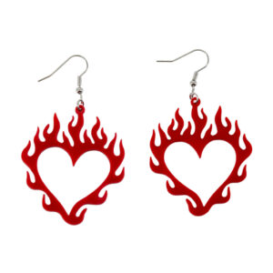 68573 - Heart Earring with flames, red