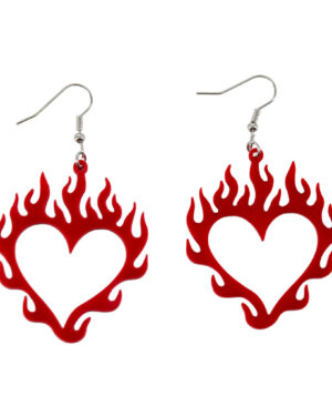68573 - Heart Earring with flames, red
