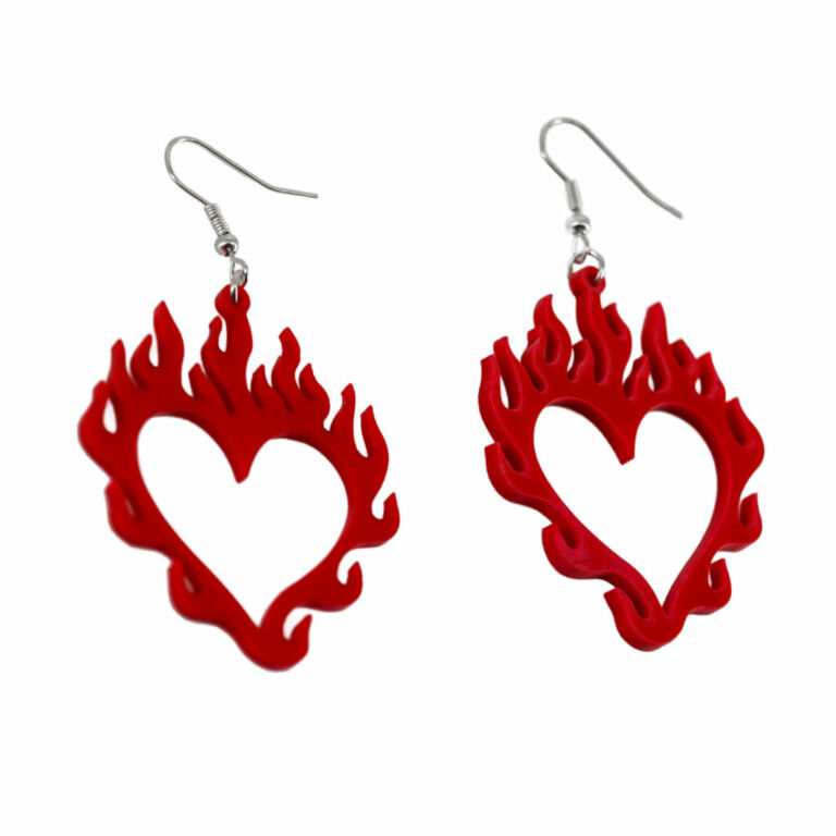 68573 - Heart Earring with flames, red - Image 2