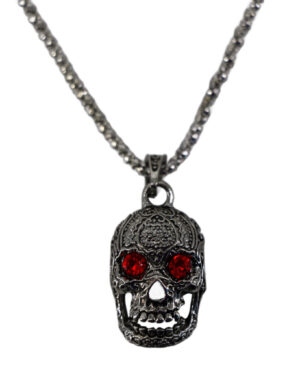 68581 - Sugar skull with red gem eyes necklace