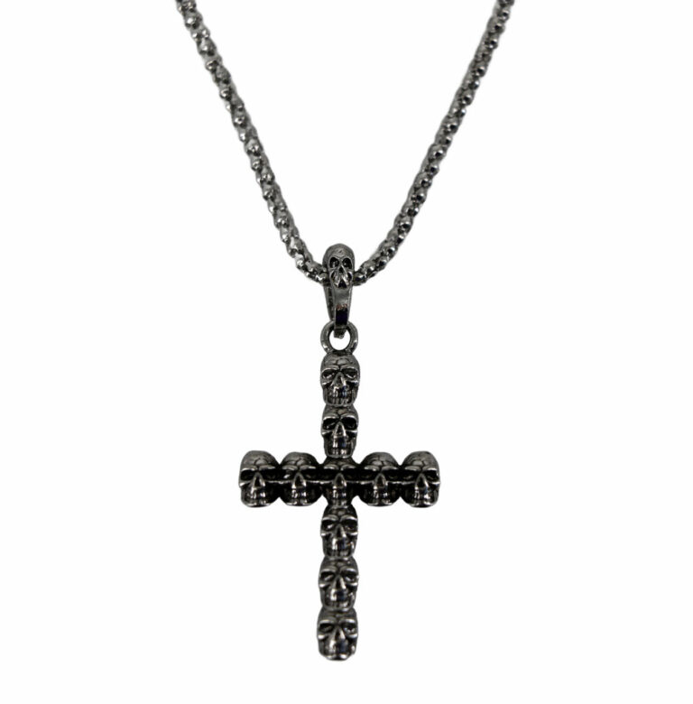 68582 - skull cross necklace, silver - Image 2