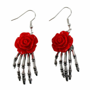 68593 - Skeleton hand earrings with black rose