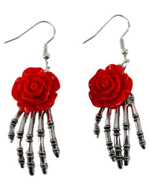 68593 - Skeleton hand earrings with black rose