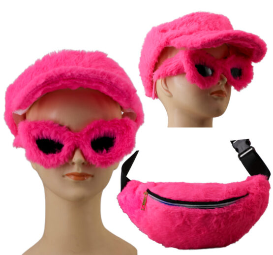 69182 - 3 pcs pink fur set- glasses, visor, bumbag