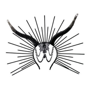 70145 - Gothic horn halo headband with black gem and chain