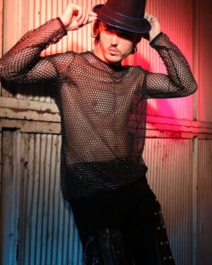 7377 - Silver and Black mesh Long-Sleeves T-Shirt