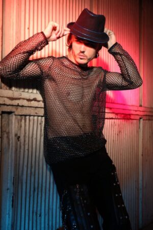 7377 - Silver and Black mesh Long-Sleeves T-Shirt