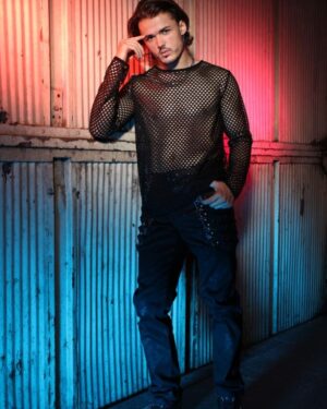 7378 -Black mesh Long-Sleeves T-Shirt